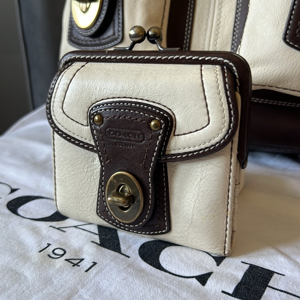 Coach Gigi Legacy Parchment-Dk Brown Spectator Vachetta Leather Tote+Wallet SET - Picture 2 of 14